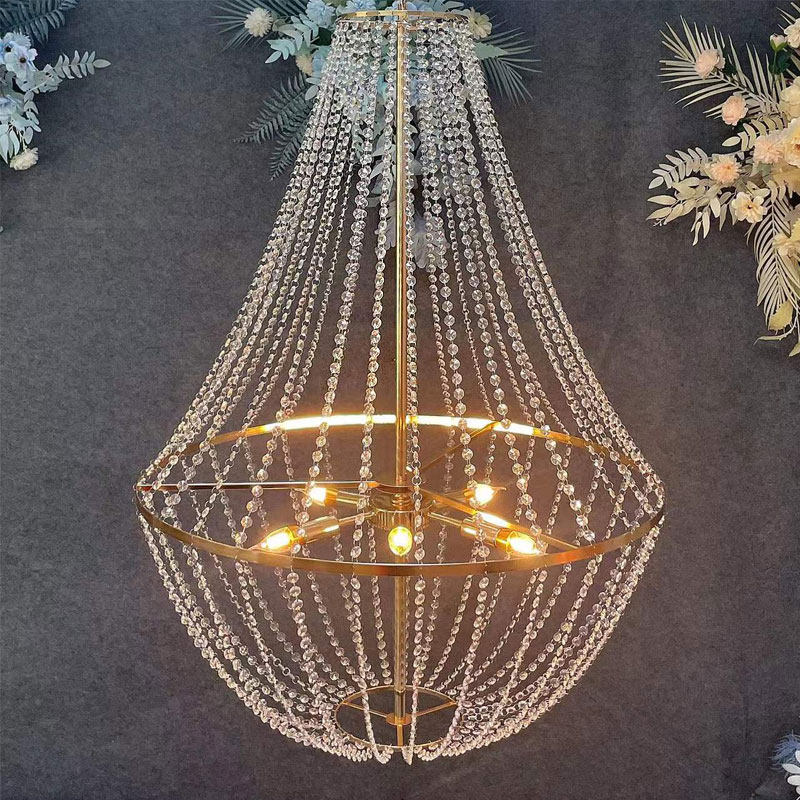 婚庆道具吊顶欧式水晶珠帘吊灯金色铁艺婚礼路引灯摄影装扮灯饰