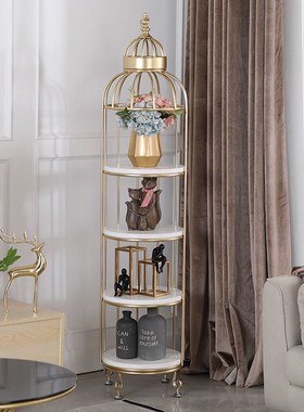 鸟笼置物架欧式铁艺花架室内阳台客厅落地式多层轻V奢装饰摆件架