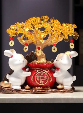 新中式招财兔摆件家居q客厅酒柜装饰品乔迁新居礼品开业礼物送朋
