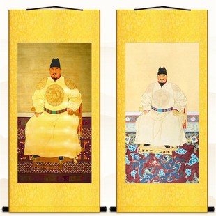 朱元璋画像 明朝皇帝明太祖图人物画 复古卷轴挂画装W饰字画丝绸