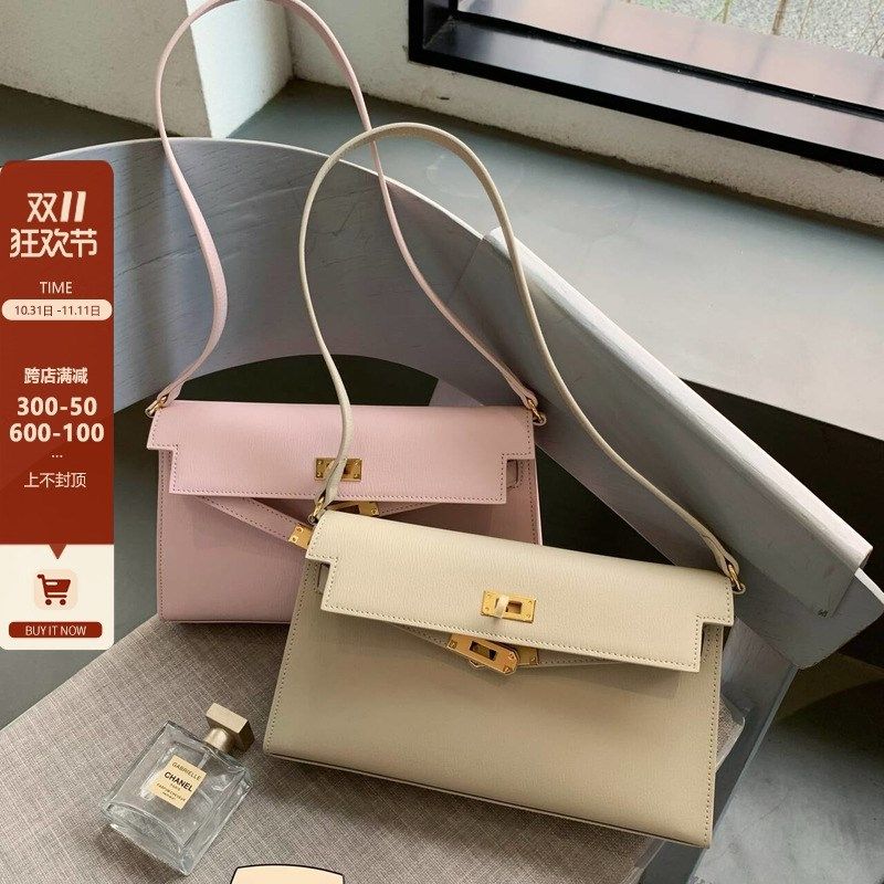 山羊纹凯莉包包女腋下包高级感百搭长款零钱包真皮单肩斜跨法棍包