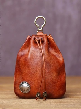 复古零钱包男女通用钥匙包抽绳束口袋挂腰收纳包个性创意小挂件