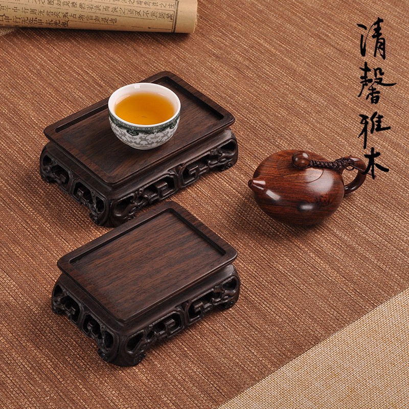 黑檀整木明古典古玩微型盆景奇石玉器玉玺印章底座红木托架