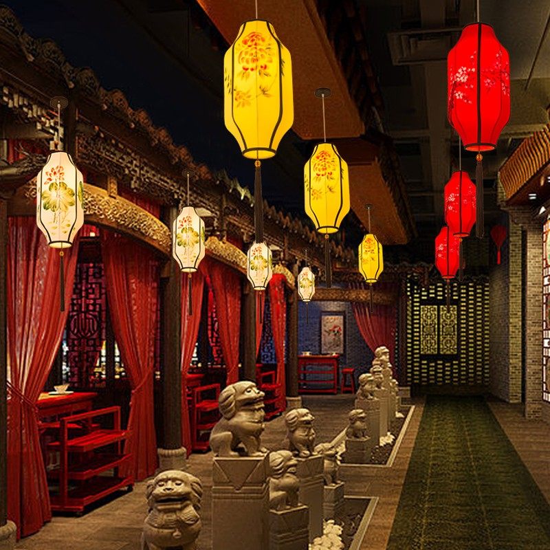 新小吊灯布艺仿古典创意手绘长形灯笼火锅店茶楼饭店灯具,家装灯饰光源,酒店/宴会厅/餐饮吊灯,淘宝优惠券,粉丝福利购,淘宝优惠卷