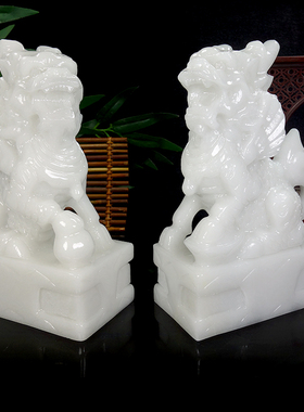 天然阿富汗白玉麒麟玄关客厅家居玉石麒麟博古架装饰品