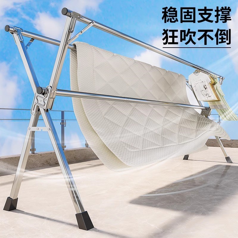 双杆加粗加厚晾衣架家用落地新款2022晾衣捍折垒拆叠哂被子不锈钢