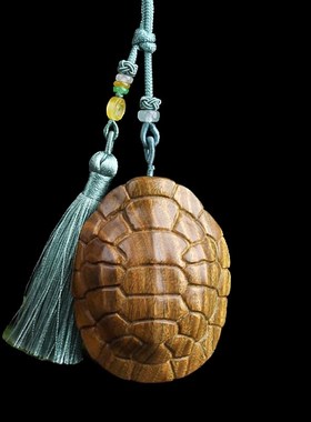 《富甲天下》天然绿檀木雕刻乌龟壳摆件创意手把件汽车挂件装饰品