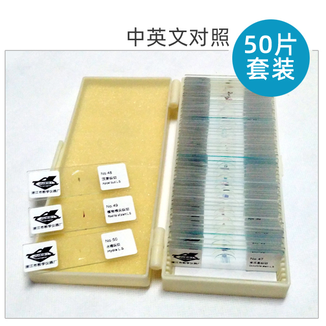 生物显微镜25种50种标本切片儿童中学生教学套装动植物细胞玻片实