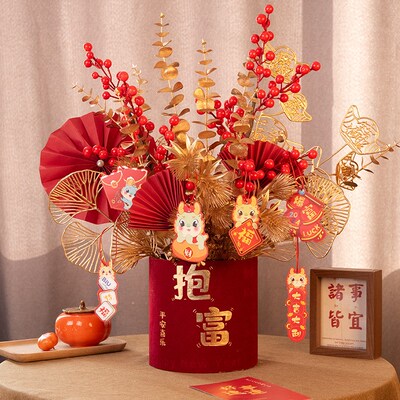 22新年福桶装饰龙年春节过年客厅喜庆仿真插布置场景用品