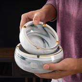 复古风 实用欧式 客厅陶瓷烟灰缸个性 潮流大号烟缸蓝色描金时尚