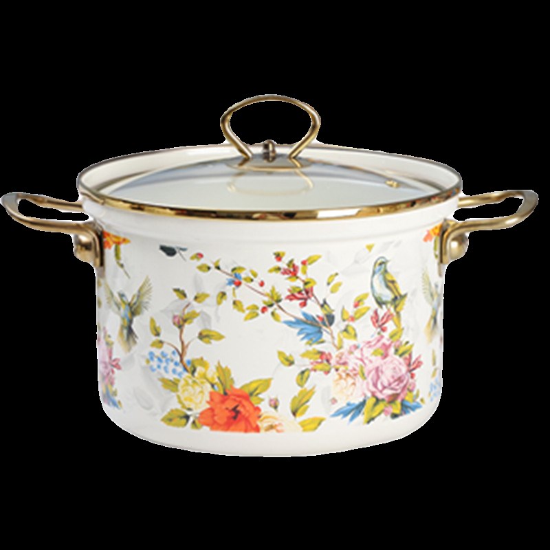 20/22/2cm珐琅搪瓷花鸟高直锅金边防溢汤锅炖锅电磁炉明火通用