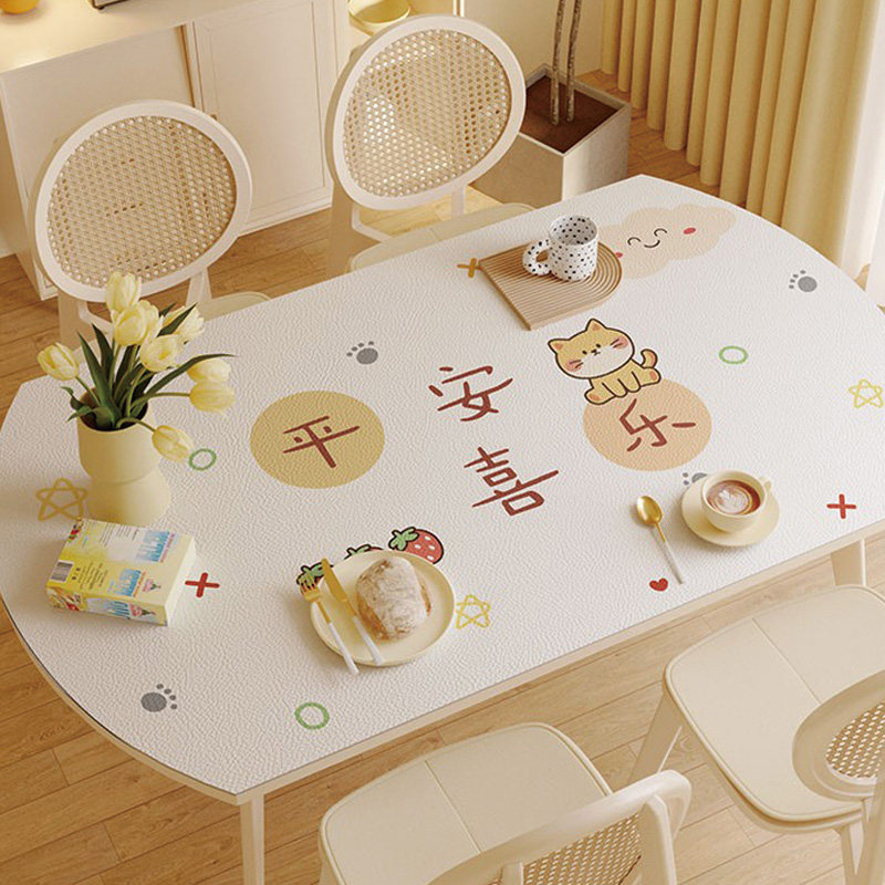 in椭圆形餐桌垫防水防油免洗防烫皮革家用伸缩折叠圆桌布