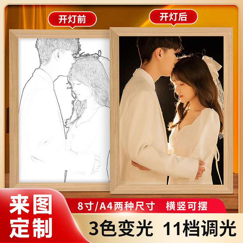 素描画像定制相框摆台画框阳光画灯光画diy小夜灯真人照片转手绘