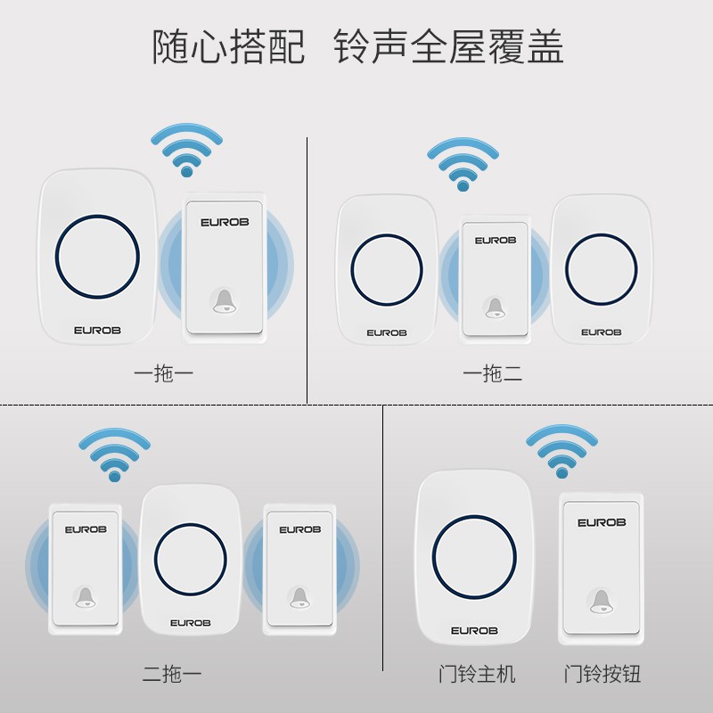 欧奔家用自发电无线门铃远距离智能遥控门铃呼叫器一拖一无线门铃