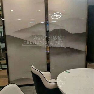 定制艺术玻璃夹丝玻璃屏风夹山水画装饰玻璃墙钢化新玻璃