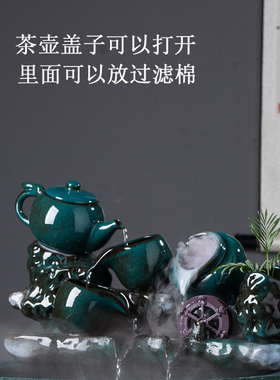 陶瓷鱼缸循环水流水摆件石槽水景流水器客厅喷泉加湿增氧