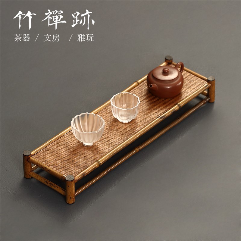 竹禅迹梅鹿竹茶杯架 茶道手工竹制茶壶茶具收纳架摆件展示架壶架