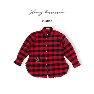 Gloomy Possession【CHANCE】黑红格子拼接洗水衬衫