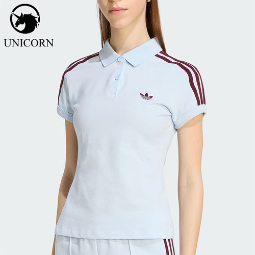 Adidas/阿迪达斯官方正品三叶草女士翻领纽扣短袖POLO衫KD3698