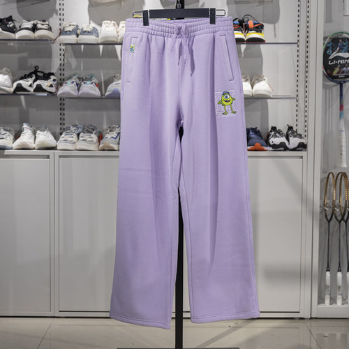 李宁正品X怪兽大学联名女子直筒加绒保暖时尚宽松卫裤AKLT818-2