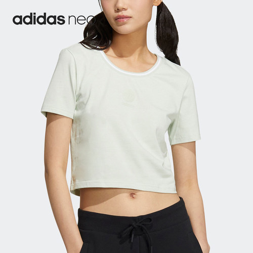 Adidas/阿迪达斯正品NEO女士简约运动经典透气短款圆领T恤HM1986