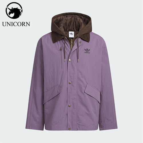 Adidas/阿迪达斯正品三叶草男士休闲连帽二合一复古棉服KW1240