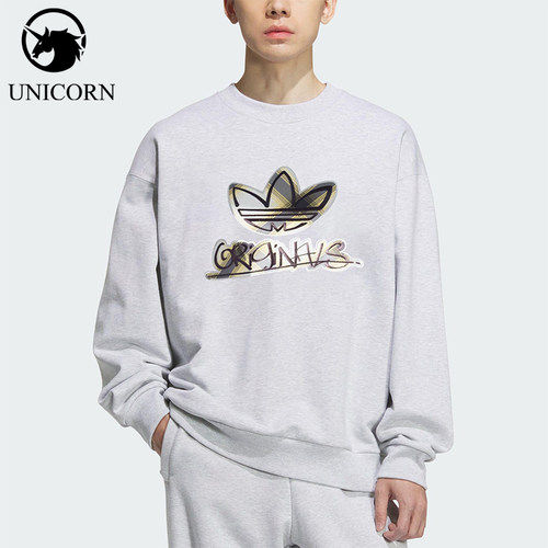 Adidas/阿迪达斯正品三叶草男士休闲运动复古印花圆领卫衣KC0117