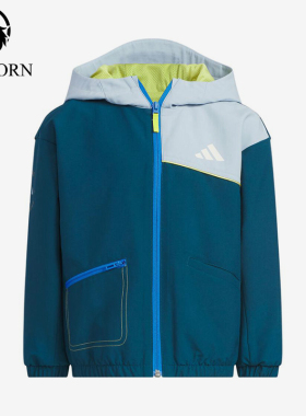 Adidas/阿迪达斯正品16新款儿童蓝浅灰色校园经典连帽外套KC5328