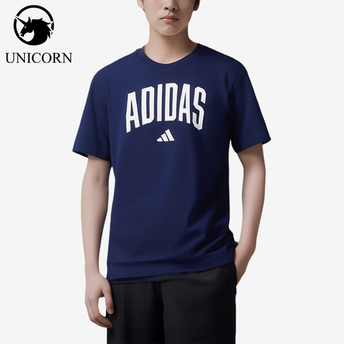 Adidas/阿迪达斯正品2025男士休闲圆领套头印花运动短袖JM6417