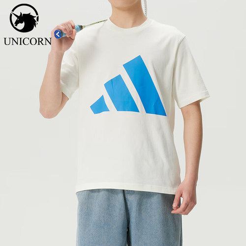 Adidas/阿迪达斯正品圆领短袖T恤新款男白蓝色经典短袖T恤KC0920