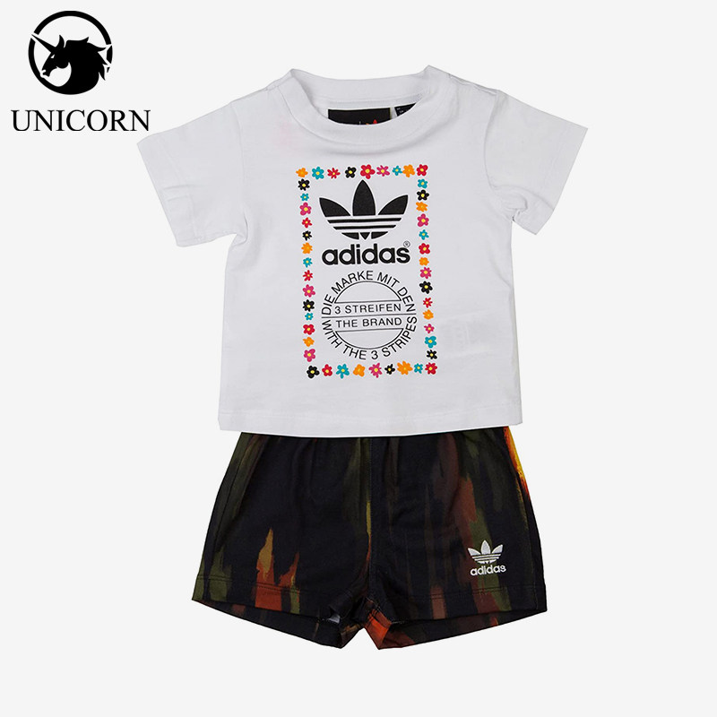 Adidas/阿迪达斯正品三叶草休闲舒适轻便儿童经典短袖套装AJ9309