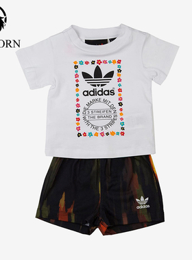 Adidas/阿迪达斯正品三叶草休闲舒适轻便儿童经典短袖套装AJ9309