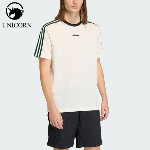 Adidas/阿迪达斯正品王鹤棣同款男士提花经典文化圆领短袖KE2139