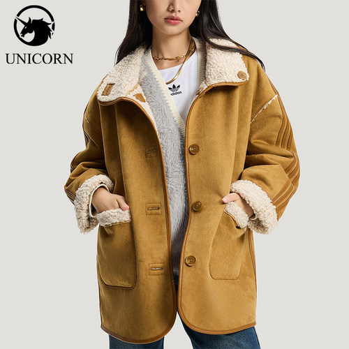 Adidas/阿迪达斯官方正品三叶草女士双面穿仿羊羔绒外套KT3145