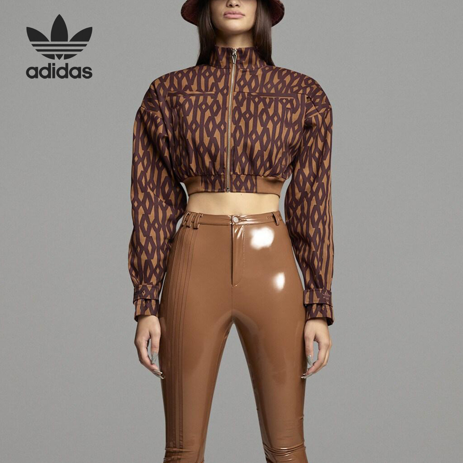 Adidas/阿迪达斯正品三叶草短款女士印花立领运动夹克HB8423
