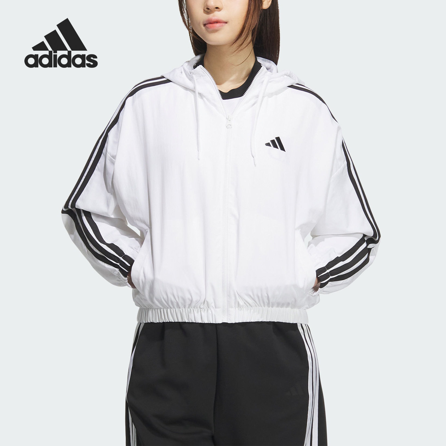 Adidas/阿迪达斯官方正品W 3S WV WB女士运动短款条纹外套JZ2161图片