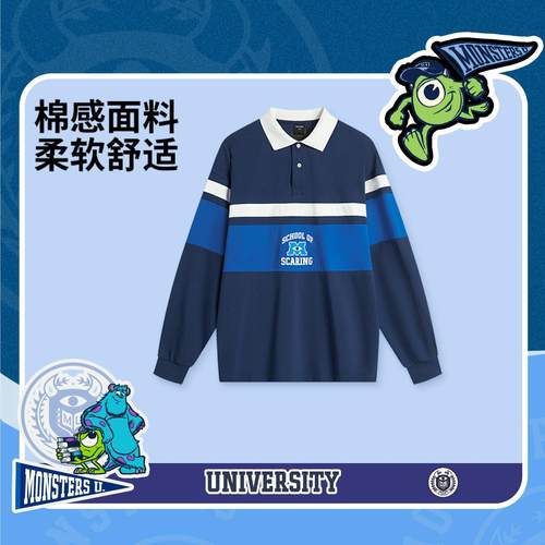 李宁正品迪士尼怪兽大学联名系列男子宽松休闲长袖POLO衫APLU145