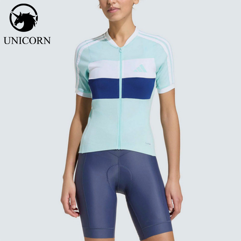 Adidas/阿迪达斯正品比赛立领风骑行服女经典休闲舒适短袖KB9577