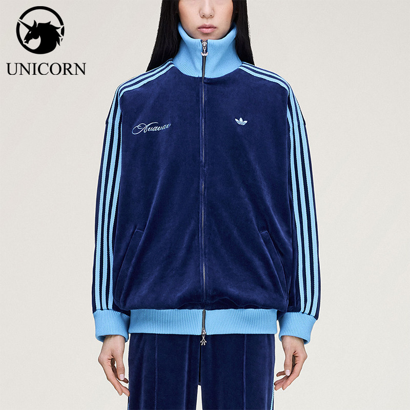 Adidas/阿迪达斯官方正品三叶草新款女深蓝浅蓝色夹克外套KD1492