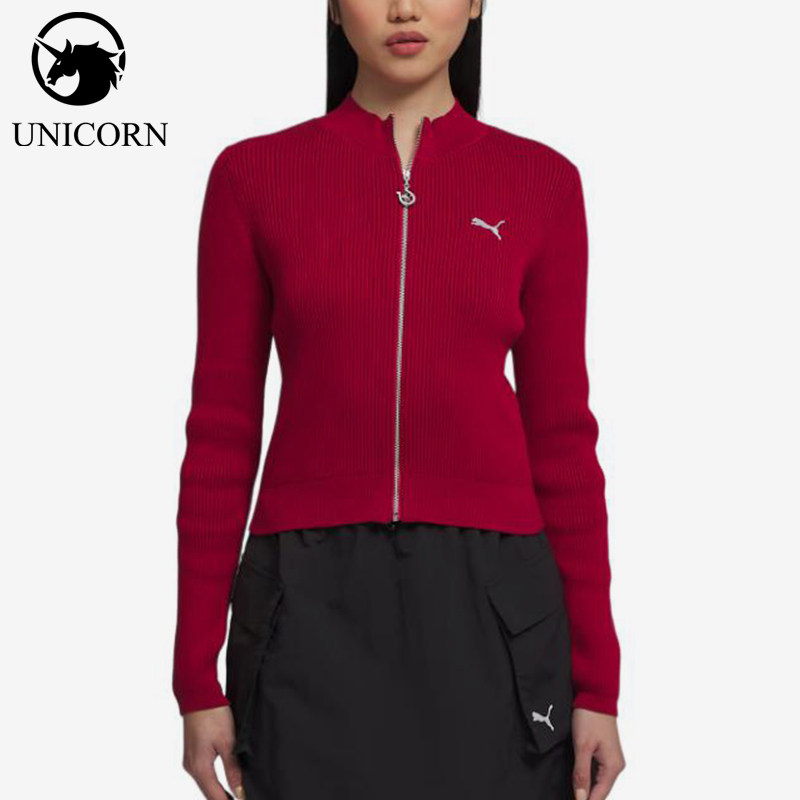 Puma/彪马正品女红色针织衫拉链暖和修身休闲经典运动鞋636173-27