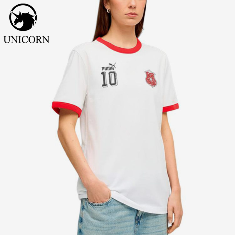 Puma/彪马正品时尚T恤男女白红色边休闲舒适经典短袖638762-02