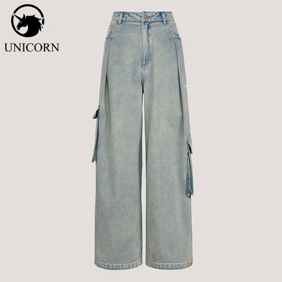 Adidas/阿迪达斯正品三叶草女士工装做旧牛仔经典宽松长裤KU9533