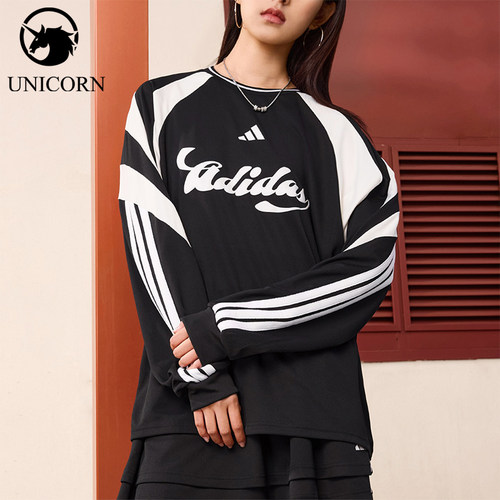 Adidas/阿迪达斯官方正品2026春季款女士圆领拼接长袖上衣JY7638