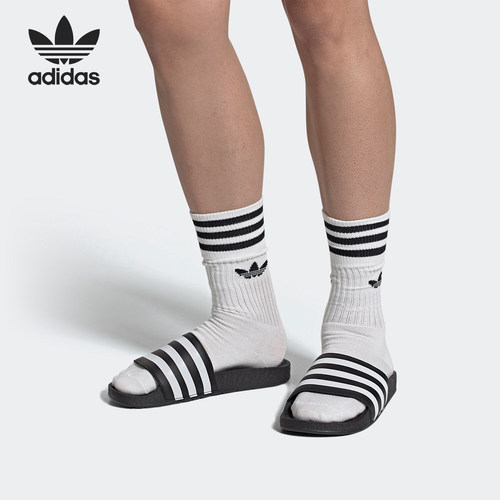 Adidas/阿迪达斯正品三叶草拖鞋男女夏季运动鞋透气一字拖FU9884