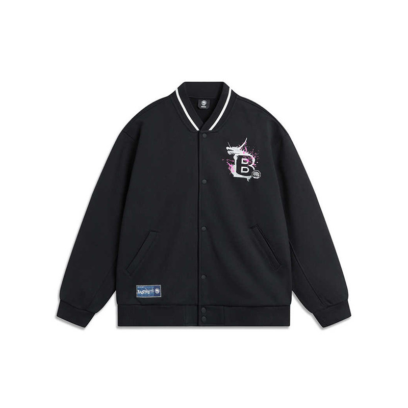 李宁正品反伍BADFIVE男子字母印花单排扣加绒棒球服外套AFDU307-1