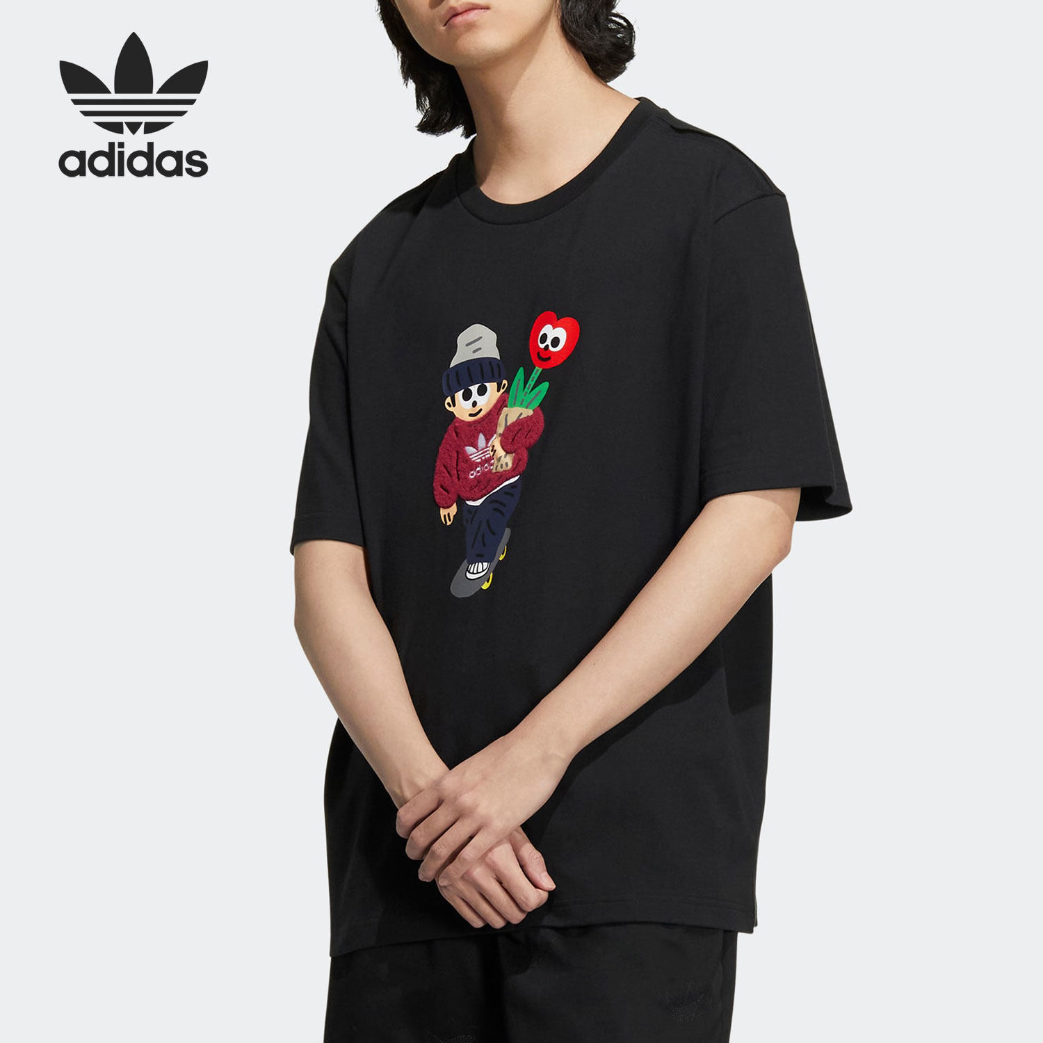 Adidas/阿迪达斯官方正品三叶草时尚男女同款印花短袖T恤HR3476