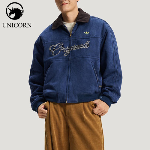 Adidas/阿迪达斯官方正品三叶草男士翻领保暖刺绣运动棉服KT0675