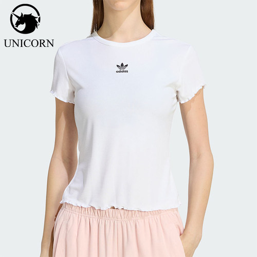 Adidas/阿迪达斯正品三叶草女士时尚经典修身短款日常T恤KE1107