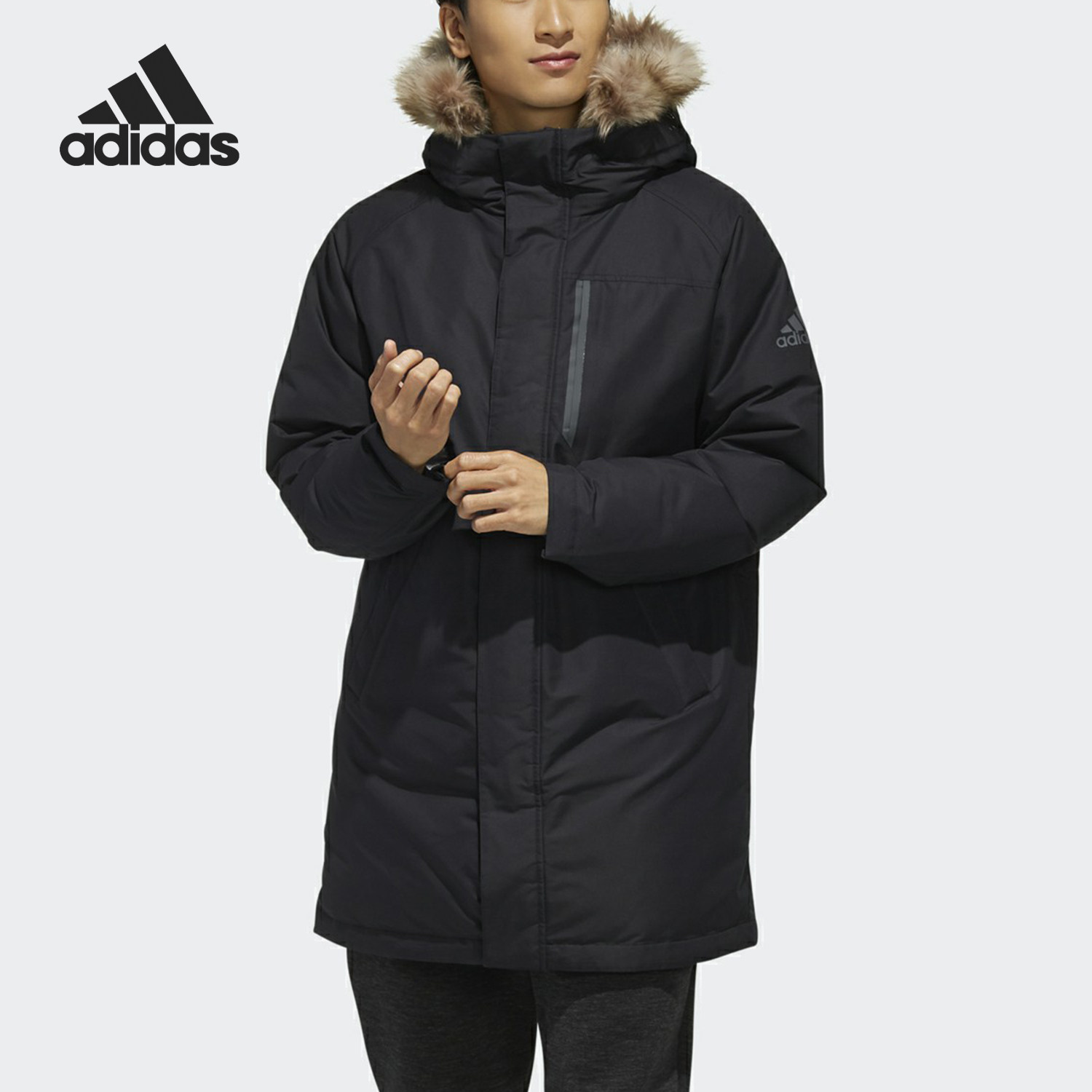 Adidas/阿迪达斯正品男子户外中长款保暖运动羽绒服 EH3975