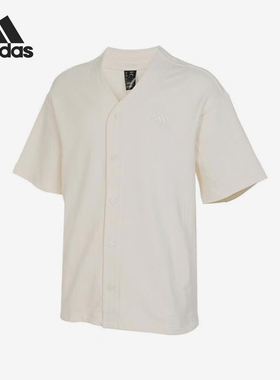 Adidas/阿迪达斯正品运动男士针织休闲纽扣开衫短袖T恤IN1734